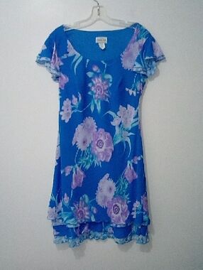 Amanda Lane Vintage Blue Floral Flutter-Sleeve Dress